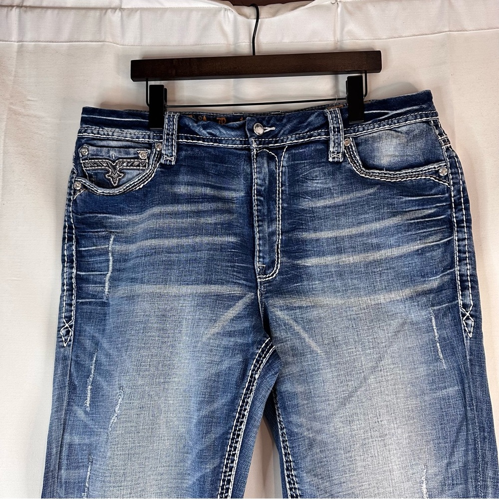 ROCK REVIVAL Women’s Size 36 Denim Jeans Easy Straight Fit Vien Stretch Bling - Picture 5 of 16